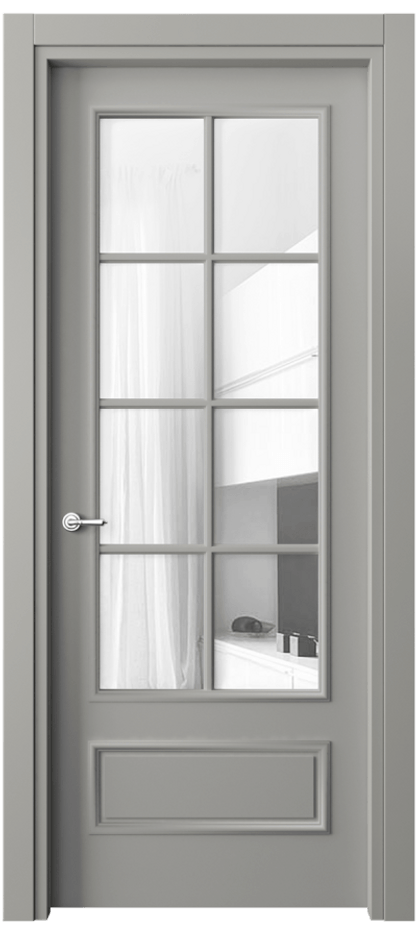Дверь межкомнатная Paris 8112 Матовый нейтральный серый Прозрачное стекло Гладкий наличник МНСР Цена 64680 ₽ Наличники уже входят в базовый комплект. Фабрика дверей Волховец 8 (800) 551 43 19 Межкомнатная дверь Paris 8112 Матовый нейтральный серый Прозрачное стекло Цена 64680 ₽| Volhovec