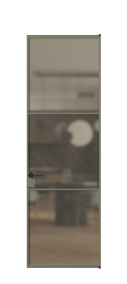 Алюминиевая дверь АЛПЛ040.03 Алюминий оливковый тёмный Сатинированное бронзовое стекло, триплекс. Без короба АОТ Цена 123970 Стоимость комплекта двери включает:
1. Полотно (600/650/700/750/800/850/900/950*2000-2400 мм).
2. Короб
3. Комплект фурнитуры (2 торцевые петли и магнитный замок с ответной планкой). Фабрика дверей Волховец 8 (800) 551 43 19 Алюминиевая дверь АЛПЛ040.03 Алюминий оливковый тёмный Сатинированное бронзовое стекло, триплекс Цена 123970 | Volhovec