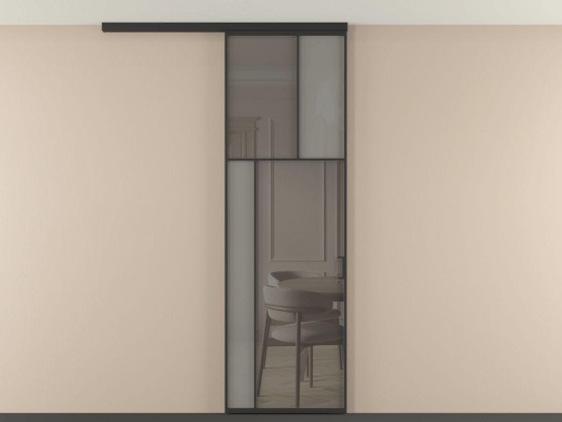 Перегородка Mosaic вдоль стены на потолок одностворчатая АЛПР 041.22 Алюминий Черный Сатинированное серое стекло, триплекс, 6 мм + Прозрачное серое стекло, триплекс, 6 мм. Скрытый короб ЧЕР Цена 122160 ₽ . Фабрика дверей Волховец 8 (800) 551 43 19 Перегородка Mosaic вдоль стены на потолок одностворчатая АЛПР 041.22 Алюминий Черный Сатинированное серое стекло, триплекс, 6 мм + Прозрачное серое стекло, триплекс, 6 мм Цена 122160 ₽ | Volhovec