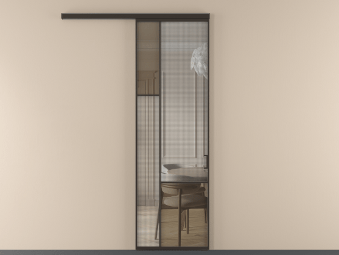 Перегородка Mosaic вдоль стены 1 створка АЛПР 041.13 Алюминий антрацит Декоративное стекло с сеткой "Mesh silver", триплекс, 6 мм + Прозрачное бронзовое стекло, триплекс. Цена 143030 ₽ . Фабрика дверей Волховец 8 (800) 551 43 19 Перегородка Mosaic вдоль стены 1 створка АЛПР 041.13 Алюминий антрацит Декоративное стекло с сеткой "Mesh silver", триплекс, 6 мм + Прозрачное бронзовое стекло, триплекс Цена 143030 ₽ | Volhovec