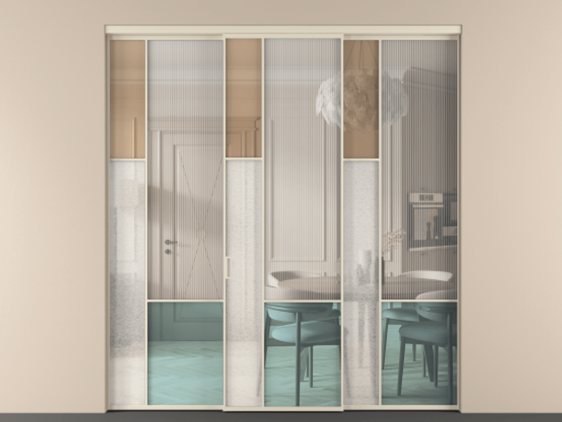 Перегородка Mosaic внутри проёма трёхстворчатая АЛПР 041.13 Алюминий бежево-серый Комбинация стекол Группы 1 и Группы 3. Цена 321810 ₽ . Фабрика дверей Волховец 8 (800) 551 43 19 Перегородка Mosaic внутри проёма трёхстворчатая АЛПР 041.13 Алюминий бежево-серый Комбинация стекол Группы 1 и Группы 3 Цена 321810 ₽ | Volhovec