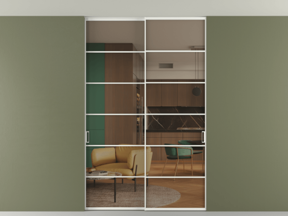 Перегородка Формато внутри проёма скрытое крепление в потолок 2 створки АЛПР 040.04 Алюминий светло-серый Прозрачное бронзовое стекло, триплекс. Цена 261085 ₽ 1. Полотно 2 шт. (800/2100 мм)
2. Комплект установки раздвижной системы
3. Базовый комплект фурнитуры
4. Ручка Рондо. Фабрика дверей Волховец 8 (800) 551 43 19 Перегородка Формато внутри проёма скрытое крепление в потолок 2 створки АЛПР 040.04 Алюминий светло-серый Прозрачное бронзовое стекло, триплекс Цена 261085 ₽ | Volhovec