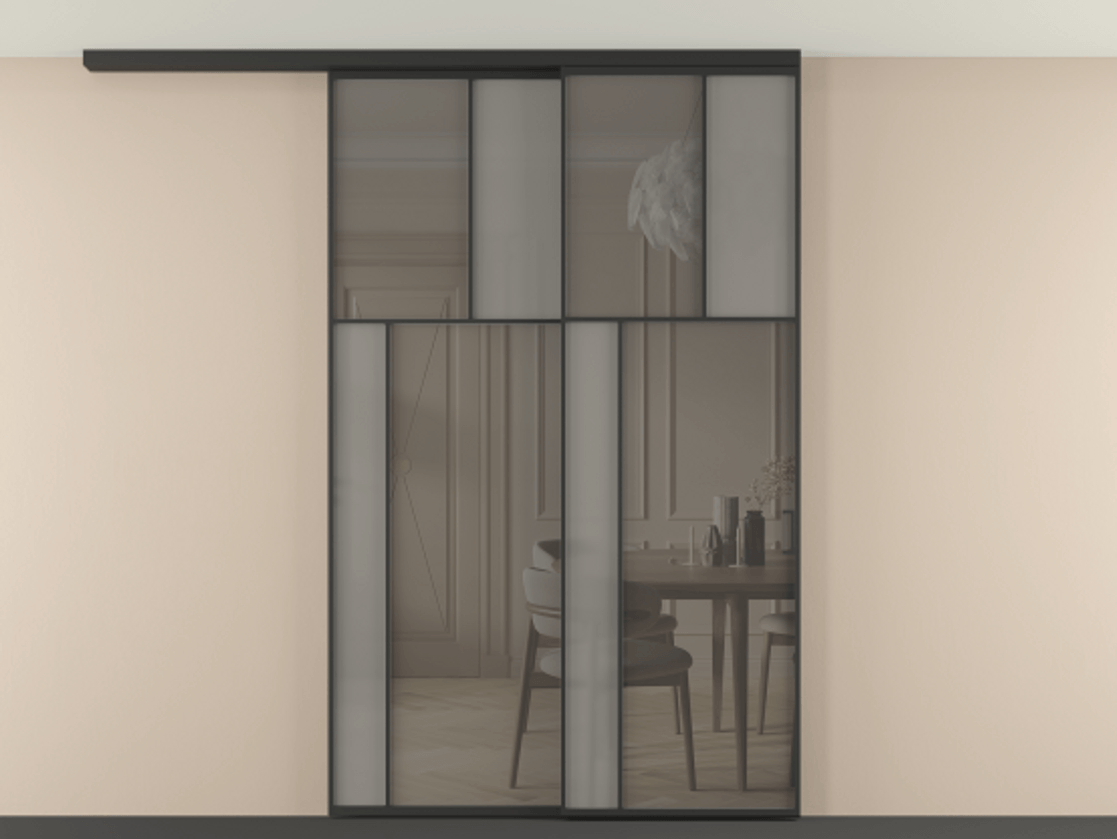 Перегородка Мозаик вдоль стены на потолок 2 створки с синхронным механизмом АЛПР 041.22 Алюминий Черный Сатинированное серое стекло, триплекс, 6 мм + Прозрачное серое стекло, триплекс. Скрытый короб ЧЕР Цена 346000 ₽ . Фабрика дверей Волховец 8 (800) 551 43 19 Перегородка Мозаик вдоль стены на потолок 2 створки с синхронным механизмом АЛПР 041.22 Алюминий Черный Сатинированное серое стекло, триплекс, 6 мм + Прозрачное серое стекло, триплекс Цена 346000 ₽ | Volhovec