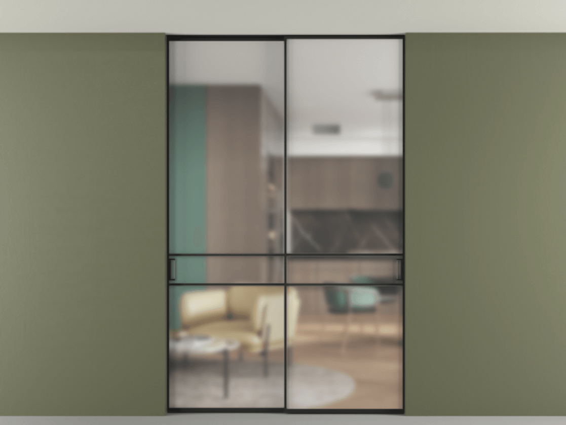 Перегородка Formato внутри проёма двустворчатая со скрытым креплением в потолок АЛПР 040.02 Алюминий Черный Сатинированное стекло "Matelux Crystal Vision", калёное, 6 мм, матовое, каленое 6 мм. Скрытый короб ЧЕР Цена 281380 ₽ 1. Полотно 2 шт. (800/2100 мм)
 2. Комплект установки раздвижной системы
 3. Базовый комплект фурнитуры
4. Ручка RONDO. Фабрика дверей Волховец 8 (800) 551 43 19  Перегородка Formato внутри проёма двустворчатая со скрытым креплением в потолок АЛПР 040.02 Алюминий Черный Сатинированное стекло "Matelux Crystal Vision", калёное, 6 мм, матовое, каленое 6 мм Цена 281380 ₽ | Volhovec