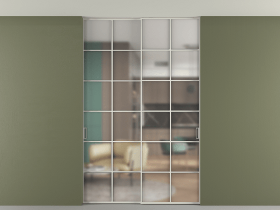 Перегородка Formato внутри проёма двустворчатая со скрытым креплением в потолок АЛПР 040.05 Алюминий Белый Сатинированное стекло "Matelux Crystal Vision", калёное, 6 мм, матовое, каленое 6 мм. Скрытый короб БЕЛ Цена 296780 ₽ 1. Полотно 2 шт. (800/2100 мм)
 2. Комплект установки раздвижной системы
 3. Базовый комплект фурнитуры
4. Ручка RONDO. Фабрика дверей Волховец 8 (800) 551 43 19  Перегородка Formato внутри проёма двустворчатая со скрытым креплением в потолок АЛПР 040.05 Алюминий Белый Сатинированное стекло "Matelux Crystal Vision", калёное, 6 мм, матовое, каленое 6 мм Цена 296780 ₽ | Volhovec