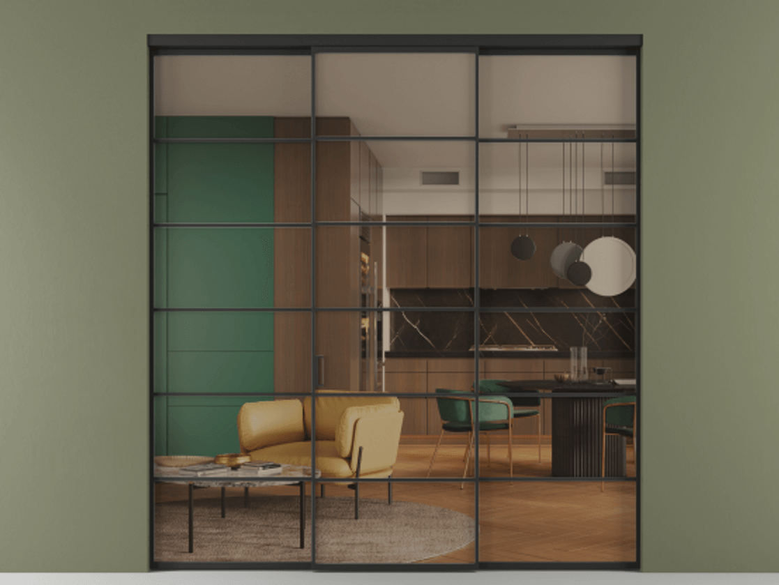 Перегородка Формато внутри проёма 3 створки АЛПР 040.04 Алюминий Черный Прозрачное бронзовое стекло, триплекс. Скрытый короб ЧЕР Цена 244625 ₽ 1. Полотно 3 шт. (800/2100 мм)
2. Комплект установки раздвижной системы
3. Базовый комплект фурнитуры
4.Ручка Рондо. Фабрика дверей Волховец 8 (800) 551 43 19 Перегородка Формато внутри проёма 3 створки АЛПР 040.04 Алюминий Черный Прозрачное бронзовое стекло, триплекс Цена 244625 ₽ | Volhovec