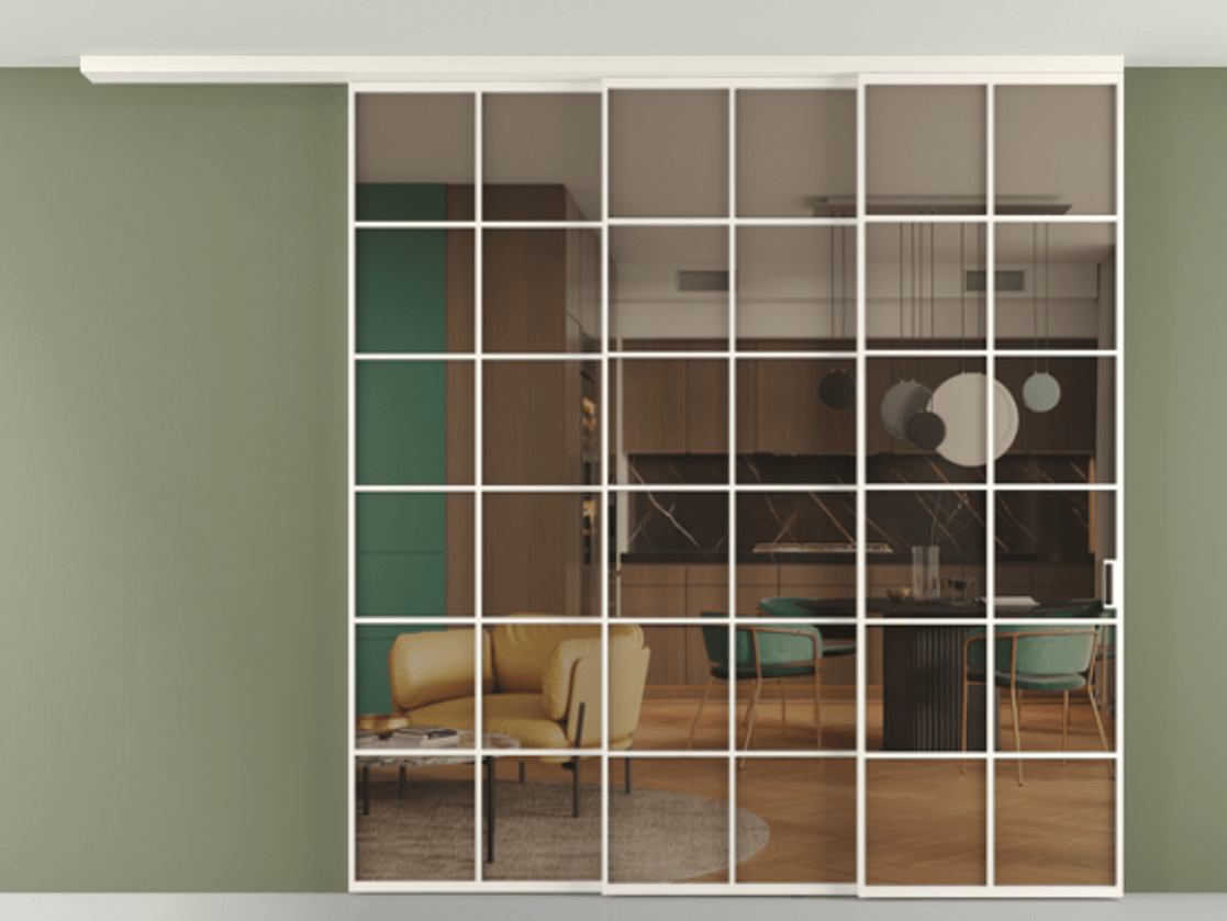 Перегородка Формато вдоль стены на потолок 3 створки с синхронным механизмом АЛПР 040.05 Алюминий пудровый белый Прозрачное бронзовое стекло, триплекс. Цена 403278 ₽ 1. Полотно 2 шт. (800/2100 мм)
2. Комплект установки раздвижной системы
3. Базовый комплект фурнитуры
4.Ручка Рондо. Фабрика дверей Волховец 8 (800) 551 43 19 Перегородка Формато вдоль стены на потолок 3 створки с синхронным механизмом АЛПР 040.05 Алюминий пудровый белый Прозрачное бронзовое стекло, триплекс Цена 403278 ₽ | Volhovec