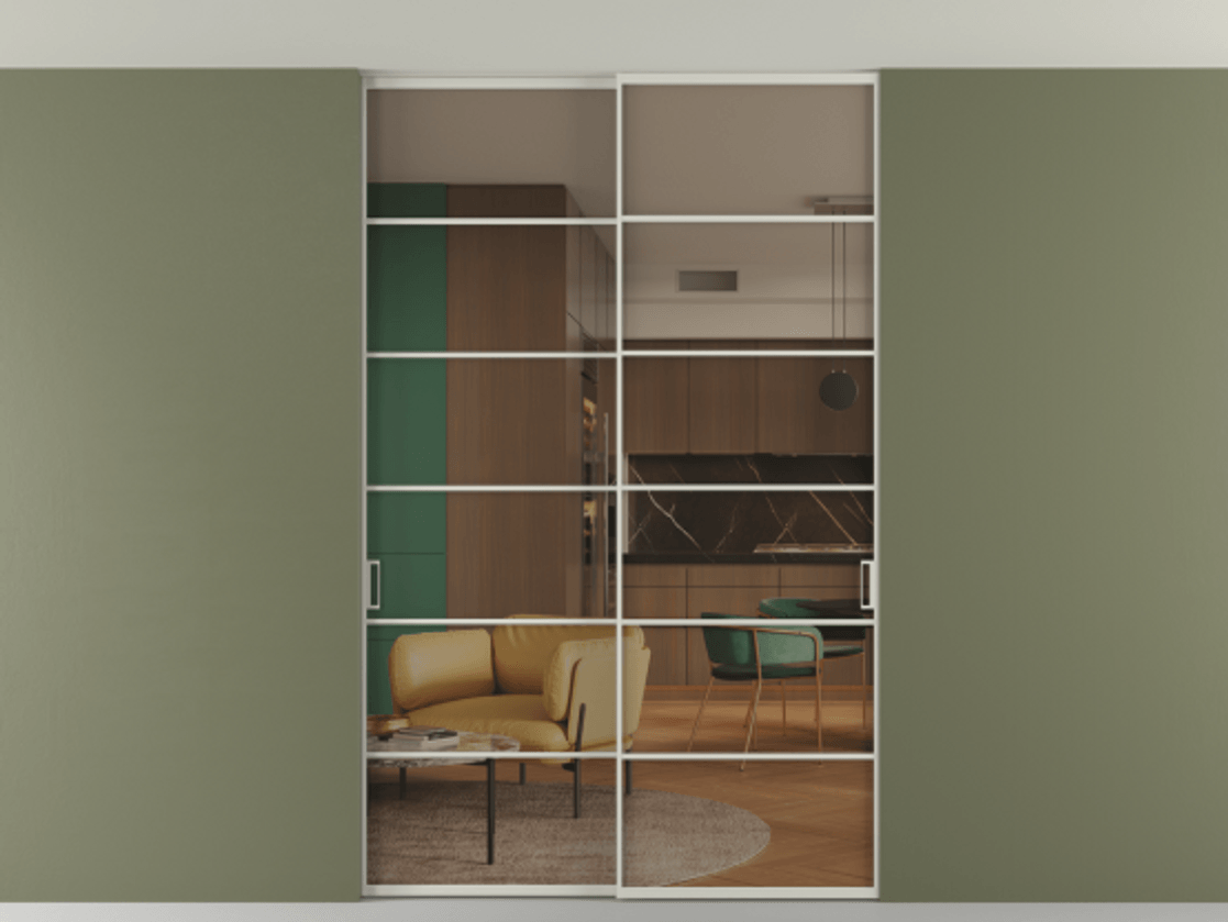 Перегородка Формато внутри проёма скрытое крепление в потолок 2 створки АЛПР 040.04 Алюминий тёплый серый Прозрачное бронзовое стекло, триплекс. Цена 261085 ₽ 1. Полотно 2 шт. (800/2100 мм)
2. Комплект установки раздвижной системы
3. Базовый комплект фурнитуры
4. Ручка Рондо. Фабрика дверей Волховец 8 (800) 551 43 19 Перегородка Формато внутри проёма скрытое крепление в потолок 2 створки АЛПР 040.04 Алюминий тёплый серый Прозрачное бронзовое стекло, триплекс Цена 261085 ₽ | Volhovec