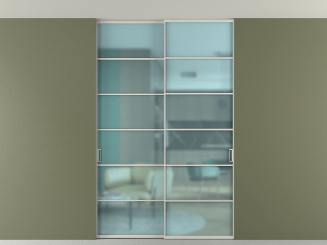 Перегородка Формато внутри проёма скрытое крепление в потолок 2 створки АЛПР 040.04 Алюминий тёплый серый Сатинированное голубое стекло, триплекс. Цена 261085 ₽ 1. Полотно 2 шт. (800/2100 мм)
2. Комплект установки раздвижной системы
3. Базовый комплект фурнитуры
4. Ручка RONDO. Фабрика дверей Волховец 8 (800) 551 43 19 Перегородка Формато внутри проёма скрытое крепление в потолок 2 створки АЛПР 040.04 Алюминий тёплый серый Сатинированное голубое стекло, триплекс Цена 261085 ₽ | Volhovec