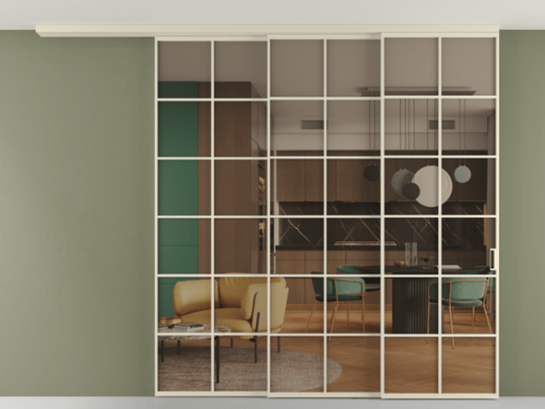 Перегородка Formato вдоль стены на потолок 3 створки с синхронным механизмом АЛПР 040.05 Алюминий бежево-серый Прозрачное бронзовое стекло, триплекс. Цена 403278 ₽ 1. Полотно 2 шт. (800/2100 мм)
2. Комплект установки раздвижной системы
3. Базовый комплект фурнитуры
4.Ручка RONDO
. Фабрика дверей Волховец 8 (800) 551 43 19 Перегородка Formato вдоль стены на потолок 3 створки с синхронным механизмом АЛПР 040.05 Алюминий бежево-серый Прозрачное бронзовое стекло, триплекс Цена 403278 ₽ | Volhovec