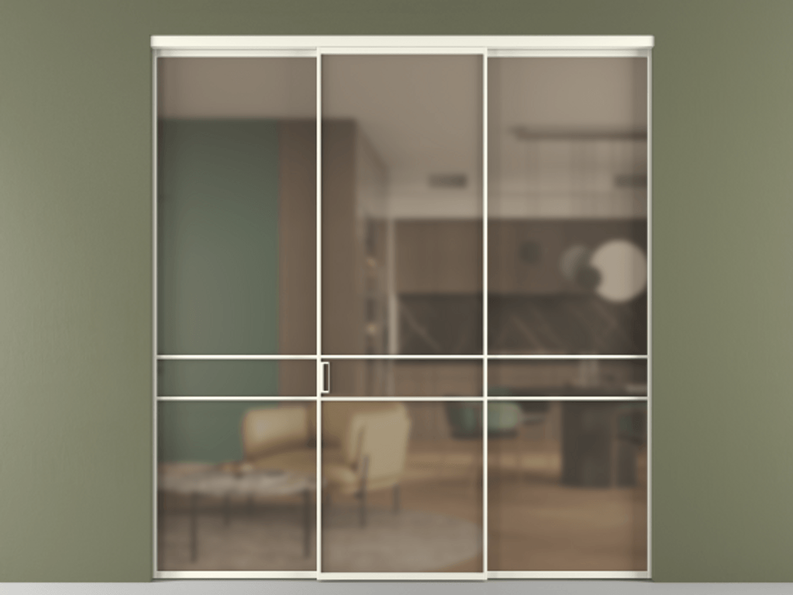 Перегородка Формато внутри проёма 3 створки АЛПР 040.02 Алюминий жемчужный Сатинированное бронзовое стекло, триплекс. Цена 237275 ₽ 1. Полотно 3 шт. (800/2100 мм)
2. Комплект установки раздвижной системы
3. Базовый комплект фурнитуры
4.Ручка Рондо. Фабрика дверей Волховец 8 (800) 551 43 19 Перегородка Формато внутри проёма 3 створки АЛПР 040.02 Алюминий жемчужный Сатинированное бронзовое стекло, триплекс Цена 237275 ₽ | Volhovec