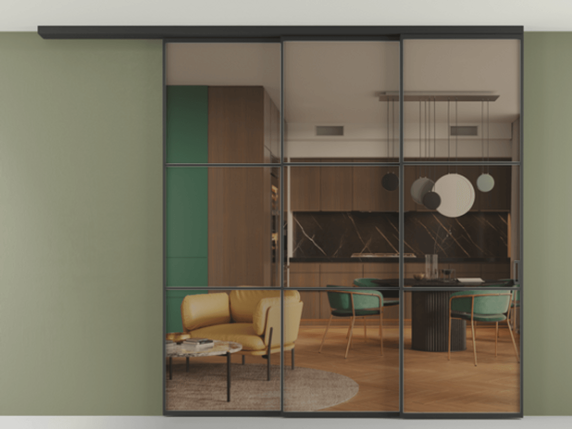 Перегородка Formato вдоль стены на потолок телескопик синхро 3 АЛПР 040.03 Алюминий Черный Прозрачное бронзовое стекло, триплекс, 6 мм. Скрытый короб ЧЕР Цена 440240 ₽ 1. Полотно 2 шт.  (800/2100 мм)
2. Комплект установки раздвижной системы
3. Базовый комплект фурнитуры
4.Ручка RONDO
. Фабрика дверей Волховец 8 (800) 551 43 19  Перегородка Formato вдоль стены на потолок телескопик синхро 3 АЛПР 040.03 Алюминий Черный Прозрачное бронзовое стекло, триплекс, 6 мм Цена 440240 ₽ | Volhovec