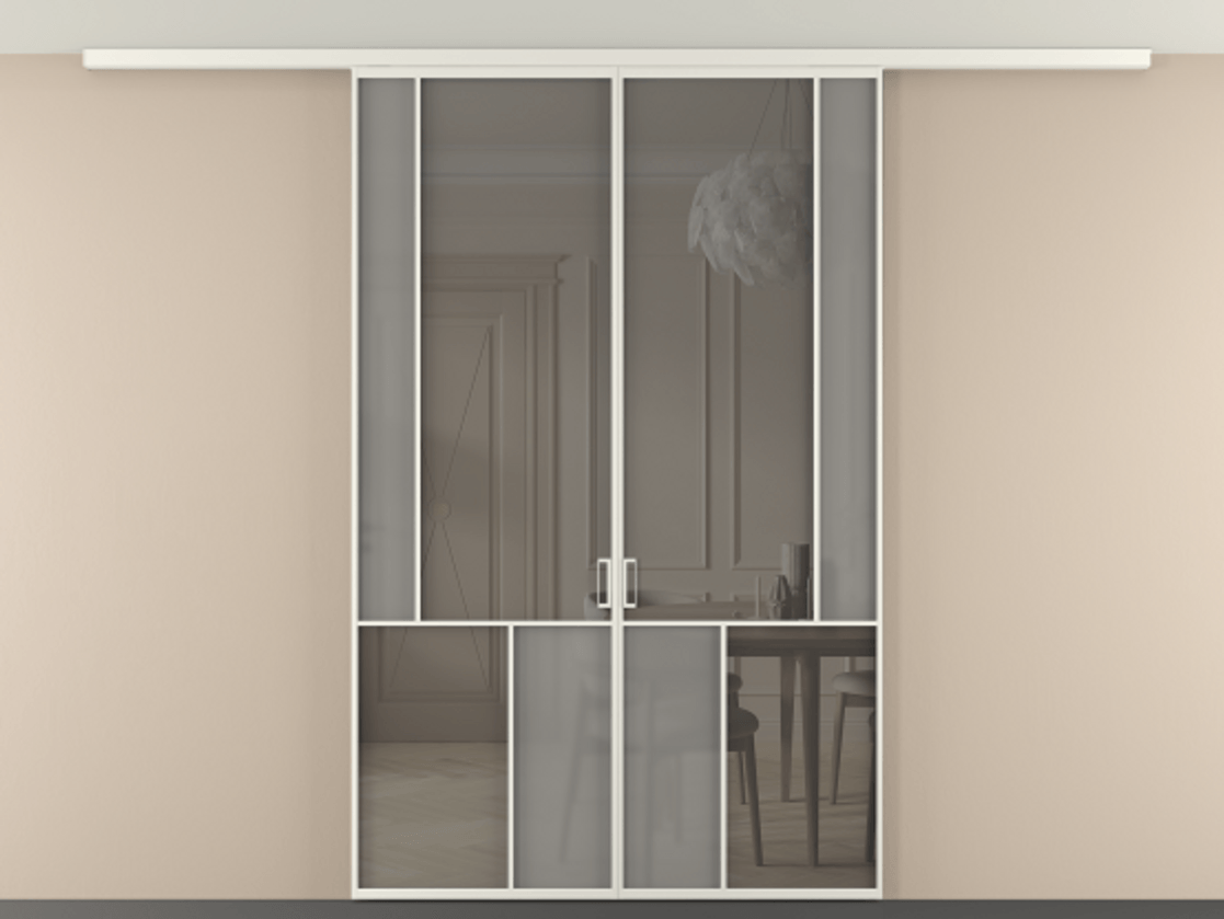 Перегородка Mosaic вдоль стены на потолок двустворчатая АЛПР 041.21 Алюминий Белый Сатинированное серое стекло, триплекс, 6 мм + Прозрачное серое стекло, триплекс. Скрытый короб БЕЛ Цена 237920 ₽ . Фабрика дверей Волховец 8 (800) 551 43 19 Перегородка Mosaic вдоль стены на потолок двустворчатая АЛПР 041.21 Алюминий Белый Сатинированное серое стекло, триплекс, 6 мм + Прозрачное серое стекло, триплекс Цена 237920 ₽ | Volhovec