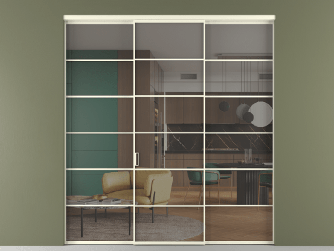 Перегородка Формато внутри проёма 3 створки АЛПР 040.04 Алюминий молочно-белый Прозрачное серое стекло, триплекс. Цена 254825 ₽ 1. Полотно 3 шт. (800/2100 мм)
2. Комплект установки раздвижной системы
3. Базовый комплект фурнитуры
4.Ручка Рондо. Фабрика дверей Волховец 8 (800) 551 43 19 Перегородка Формато внутри проёма 3 створки АЛПР 040.04 Алюминий молочно-белый Прозрачное серое стекло, триплекс Цена 254825 ₽ | Volhovec