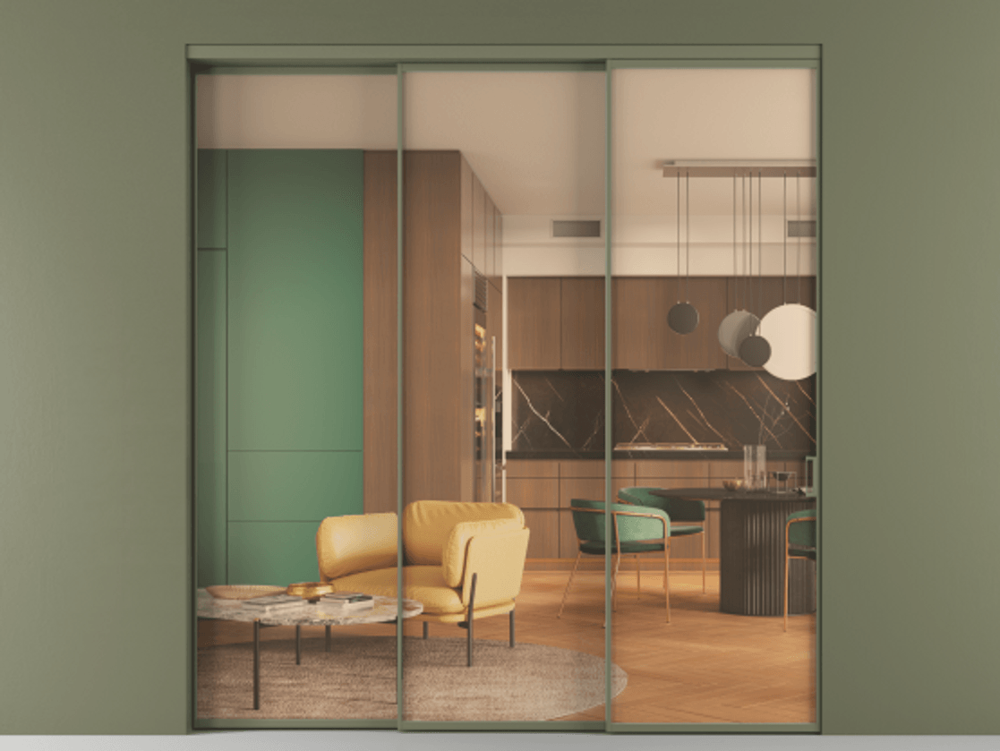 Перегородка Formato внутри проёма 3 створки с синхронным механизмом АЛПР 040.01 Алюминий оливковый тёмный Прозрачное оранжевое стекло, триплекс. Цена 331580 ₽ 1. Полотно 3 шт. (800/2100 мм)
2. Комплект установки раздвижной системы
3. Базовый комплект фурнитуры
4. Комплект фурнитуры телескопик синхро-2
5.Ручка RONDO
. Фабрика дверей Волховец 8 (800) 551 43 19 Перегородка Formato внутри проёма 3 створки с синхронным механизмом АЛПР 040.01 Алюминий оливковый тёмный Прозрачное оранжевое стекло, триплекс Цена 331580 ₽ | Volhovec