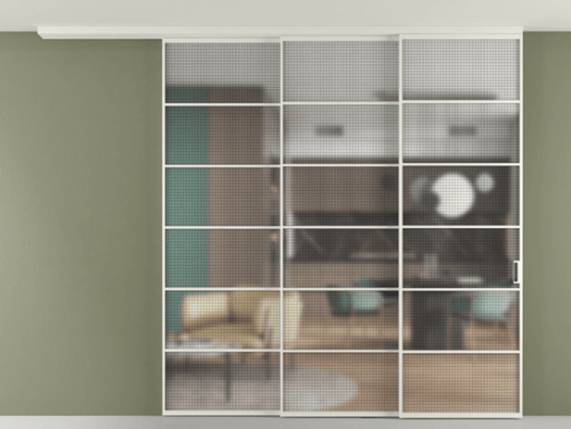 Перегородка Formato вдоль стены на потолок телескопик синхро 3 АЛПР 040.04 Алюминий Белый Декоративное стекло с сеткой "Mesh silver", триплекс, 6 мм. Скрытый короб БЕЛ Цена 447320 ₽ 1. Полотно 2 шт. (800/2100 мм)
2. Комплект установки раздвижной системы
3. Базовый комплект фурнитуры
4.Ручка RONDO
. Фабрика дверей Волховец 8 (800) 551 43 19 Перегородка Formato вдоль стены на потолок телескопик синхро 3 АЛПР 040.04 Алюминий Белый Декоративное стекло с сеткой "Mesh silver", триплекс, 6 мм Цена 447320 ₽ | Volhovec