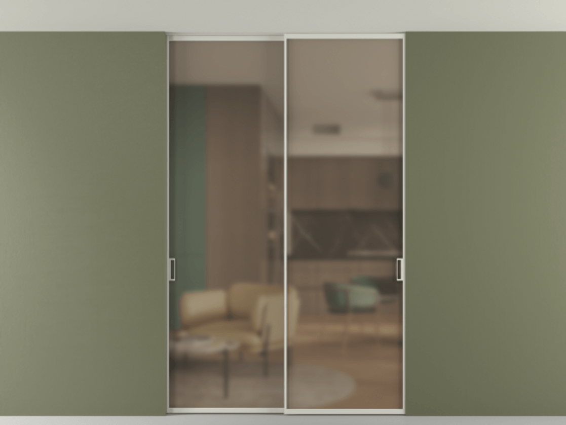 Перегородка Формато внутри проёма скрытое крепление в потолок 2 створки АЛПР 040.01 Алюминий тёплый серый Сатинированное бронзовое стекло, триплекс. Цена 239305 ₽ 1. Полотно 2 шт. (800/2100 мм)
2. Комплект установки раздвижной системы
3. Базовый комплект фурнитуры
4. Ручка Рондо. Фабрика дверей Волховец 8 (800) 551 43 19 Перегородка Формато внутри проёма скрытое крепление в потолок 2 створки АЛПР 040.01 Алюминий тёплый серый Сатинированное бронзовое стекло, триплекс Цена 239305 ₽ | Volhovec