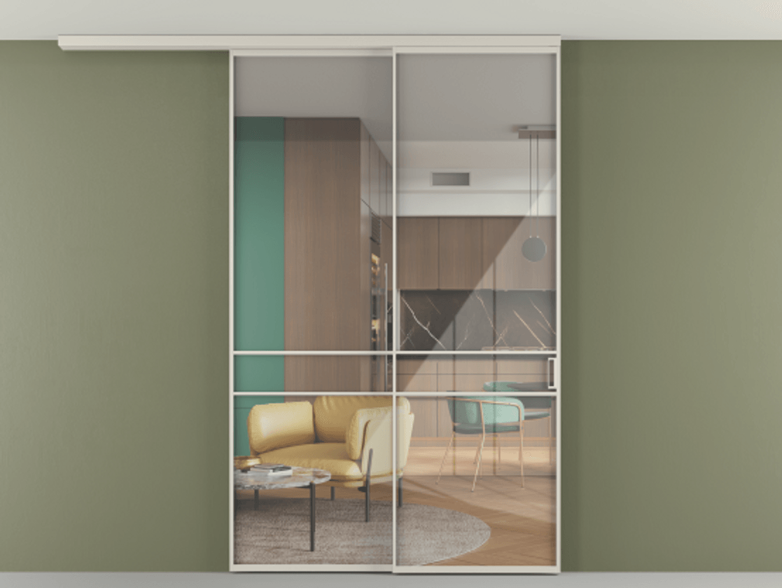 Перегородка Формато вдоль стены на потолок 2 створки с синхронным механизмом АЛПР 040.02 Алюминий облачно-серый Рефлективное прозрачное стекло "Стопсол", калёное. Цена 15160 AZE 1. Полотно 2 шт. (800/2100 мм)
2. Комплект установки раздвижной системы
3. Базовый комплект фурнитуры
4.Ручка Рондо. Фабрика дверей Волховец 8 (800) 551 43 19 Перегородка Формато вдоль стены на потолок 2 створки с синхронным механизмом АЛПР 040.02 Алюминий облачно-серый Рефлективное прозрачное стекло "Стопсол", калёное Цена 15160 AZE | Volhovec