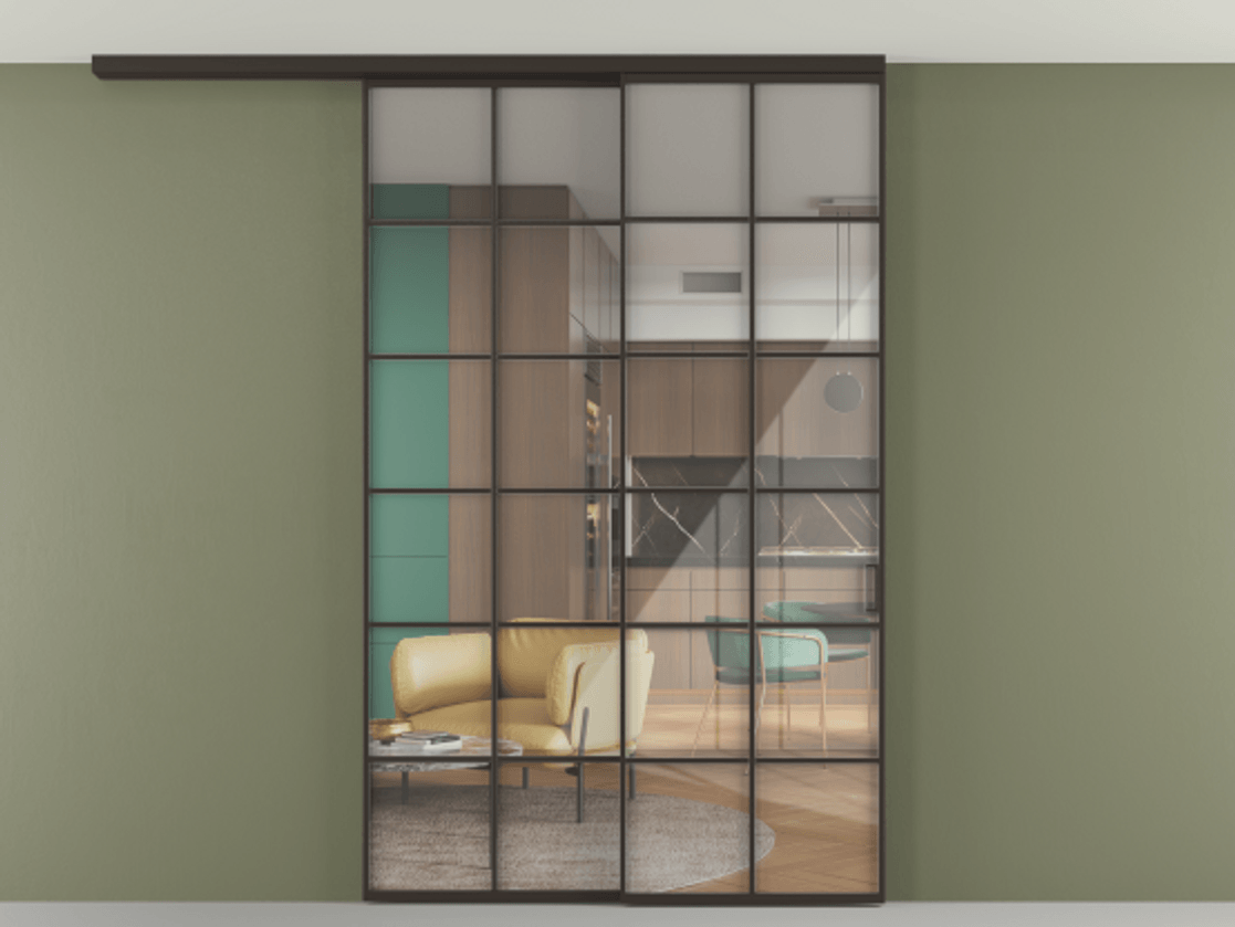 Перегородка Формато вдоль стены на потолок 2 створки с синхронным механизмом АЛПР 040.05 Алюминий антрацит Рефлективное прозрачное стекло "Стопсол", калёное. Цена 334950 ₽ 1. Полотно 2 шт. (800/2100 мм)
2. Комплект установки раздвижной системы
3. Базовый комплект фурнитуры
4.Ручка Рондо. Фабрика дверей Волховец 8 (800) 551 43 19 Перегородка Формато вдоль стены на потолок 2 створки с синхронным механизмом АЛПР 040.05 Алюминий антрацит Рефлективное прозрачное стекло "Стопсол", калёное Цена 334950 ₽ | Volhovec