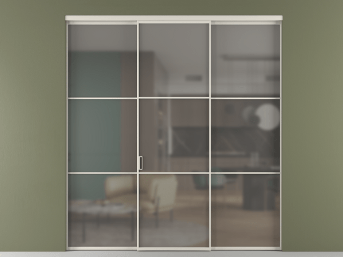 Перегородка Формато внутри проёма 3 створки АЛПР 040.03 Алюминий облачно-серый Сатинированное серое стекло, триплекс. Цена 237275 ₽ 1. Полотно 3 шт. (800/2100 мм)
2. Комплект установки раздвижной системы
3. Базовый комплект фурнитуры
4.Ручка Рондо. Фабрика дверей Волховец 8 (800) 551 43 19 Перегородка Формато внутри проёма 3 створки АЛПР 040.03 Алюминий облачно-серый Сатинированное серое стекло, триплекс Цена 237275 ₽ | Volhovec