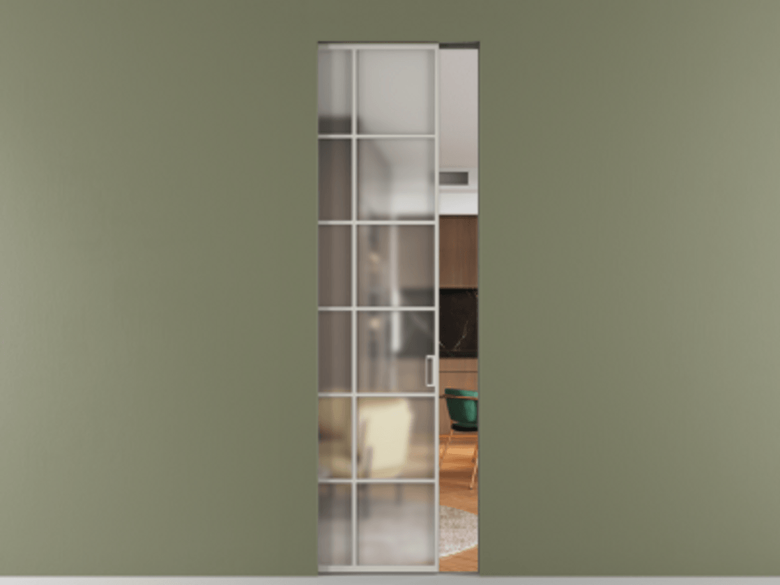 Перегородка Формато скрытый пенал 1 створка АЛПР 040.05 Алюминий тёплый серый Сатинированное стекло "Мателюкс Кристал Вижн", калёное, матовое, каленое 6 мм. Цена 8760 AZE . Фабрика дверей Волховец 8 (800) 551 43 19 Перегородка Формато скрытый пенал 1 створка АЛПР 040.05 Алюминий тёплый серый Сатинированное стекло "Мателюкс Кристал Вижн", калёное, матовое, каленое 6 мм Цена 8760 AZE | Volhovec