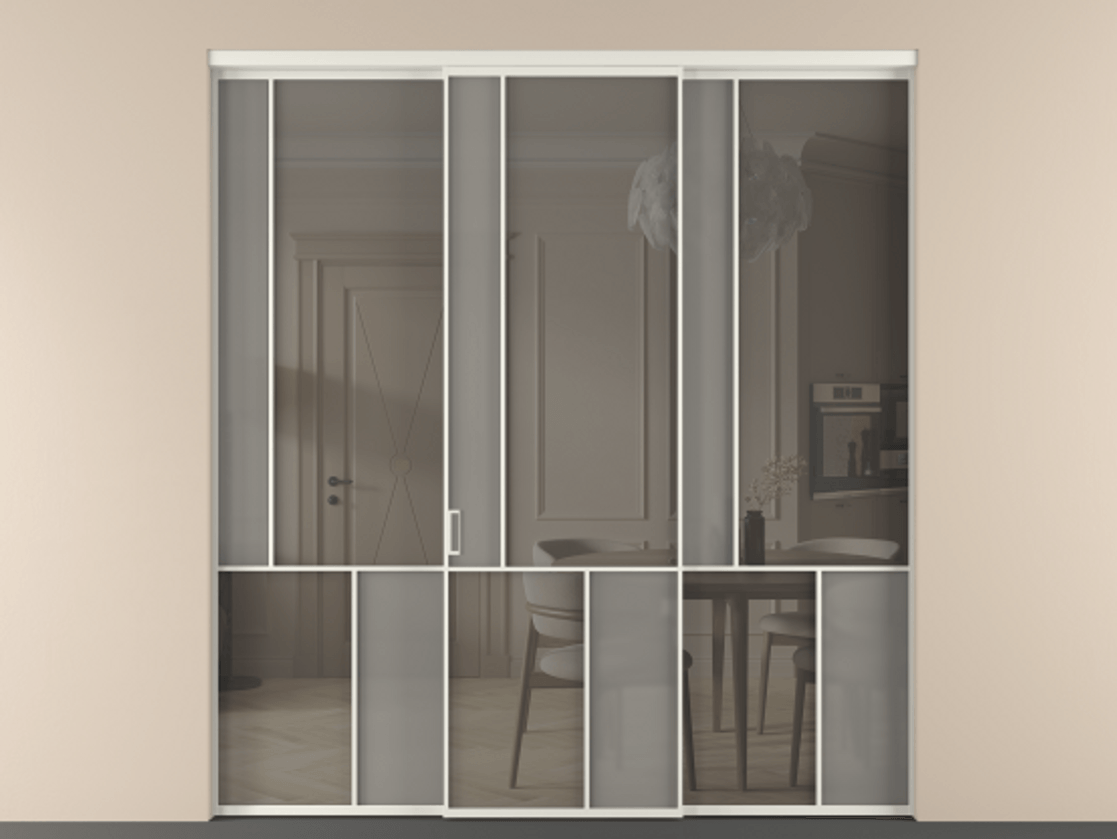 Перегородка Mosaic внутри проёма 3 створки АЛПР 041.20 Алюминий Белый Сатинированное серое стекло, триплекс, 6 мм + Прозрачное серое стекло, триплекс. Скрытый короб БЕЛ Цена 327170 ₽ . Фабрика дверей Волховец 8 (800) 551 43 19 Перегородка Mosaic внутри проёма 3 створки АЛПР 041.20 Алюминий Белый Сатинированное серое стекло, триплекс, 6 мм + Прозрачное серое стекло, триплекс Цена 327170 ₽ | Volhovec