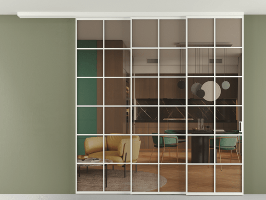 Перегородка Формато вдоль стены на потолок 3 створки с синхронным механизмом АЛПР 040.05 Алюминий светло-серый Прозрачное бронзовое стекло, триплекс. Цена 403278 ₽ 1. Полотно 2 шт. (800/2100 мм)
2. Комплект установки раздвижной системы
3. Базовый комплект фурнитуры
4.Ручка Рондо. Фабрика дверей Волховец 8 (800) 551 43 19 Перегородка Формато вдоль стены на потолок 3 створки с синхронным механизмом АЛПР 040.05 Алюминий светло-серый Прозрачное бронзовое стекло, триплекс Цена 403278 ₽ | Volhovec