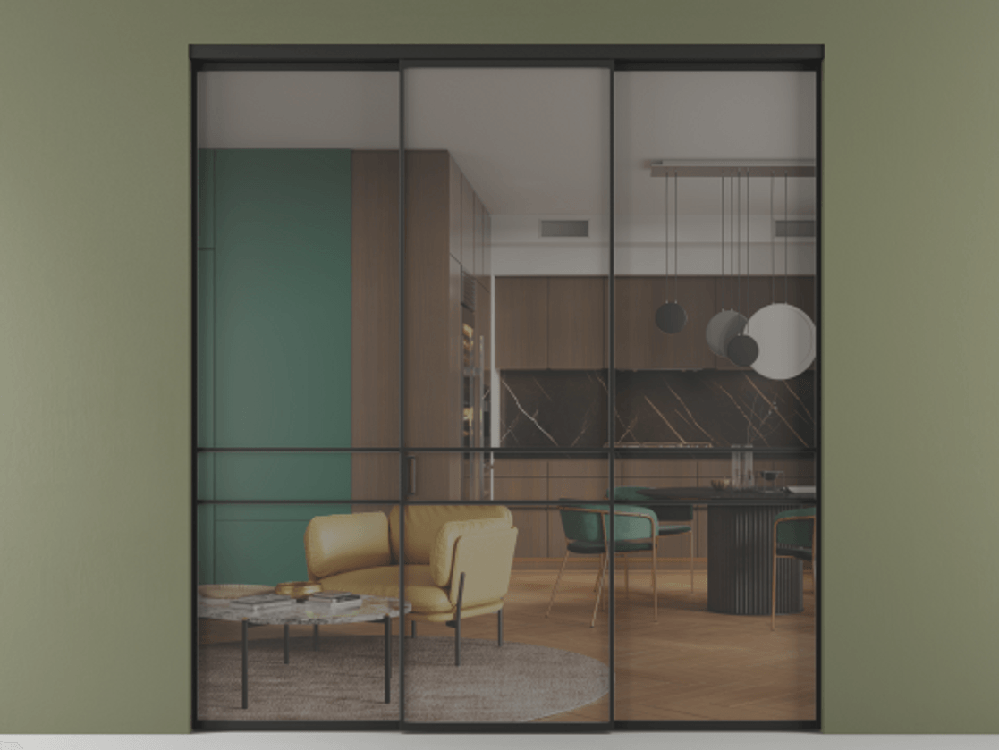 Перегородка Формато внутри проёма 3 створки АЛПР 040.02 Алюминий Черный Рефлективное серое стекло "Стопсол", калёное. Скрытый короб ЧЕР Цена 305600 ₽ 1. Полотно 3 шт. (800/2100 мм)
2. Комплект установки раздвижной системы
3. Базовый комплект фурнитуры
4.Ручка Рондо. Фабрика дверей Волховец 8 (800) 551 43 19 Перегородка Формато внутри проёма 3 створки АЛПР 040.02 Алюминий Черный Рефлективное серое стекло "Стопсол", калёное Цена 305600 ₽ | Volhovec