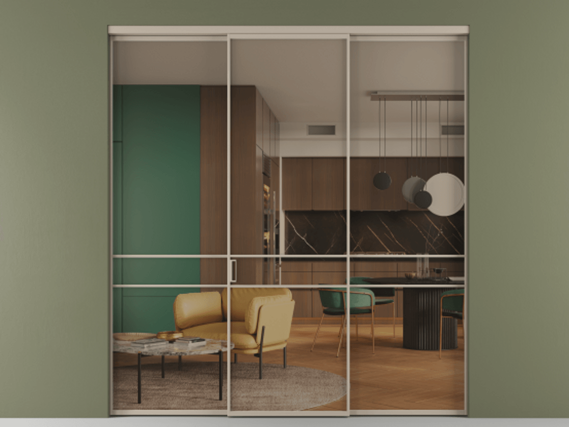 Перегородка Формато внутри проёма 3 створки АЛПР 040.02 Алюминий бисквитный Прозрачное бронзовое стекло, триплекс. Цена 237275 ₽ 1. Полотно 3 шт. (800/2100 мм)
2. Комплект установки раздвижной системы
3. Базовый комплект фурнитуры
4.Ручка Рондо. Фабрика дверей Волховец 8 (800) 551 43 19 Перегородка Формато внутри проёма 3 створки АЛПР 040.02 Алюминий бисквитный Прозрачное бронзовое стекло, триплекс Цена 237275 ₽ | Volhovec