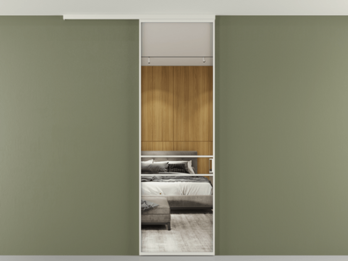 Перегородка Formato вдоль стены на потолок одностворчатая АЛПР 040.02 Алюминий Белый Двустороннее зеркало, триплекс 6 мм, триплекс 6 мм. Скрытый короб БЕЛ Цена 106340 ₽ 1. Полотно 2 шт.  (800/2100 мм)
2. Комплект установки раздвижной системы
3. Базовый комплект фурнитуры
4.Ручка RONDO
. Фабрика дверей Волховец 8 (800) 551 43 19  Перегородка Formato вдоль стены на потолок одностворчатая АЛПР 040.02 Алюминий Белый Двустороннее зеркало, триплекс 6 мм, триплекс 6 мм Цена 106340 ₽ | Volhovec