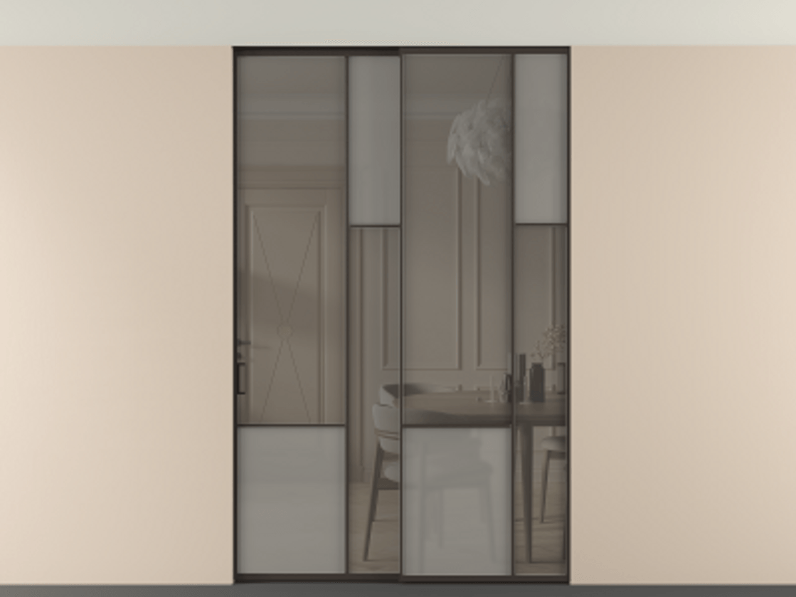 Перегородка Мозаик внутри проёма скрытое крепление в потолок 2 створки АЛПР 041.12 Алюминий антрацит Сатинированное серое стекло, триплекс, 6 мм + Прозрачное серое стекло, триплекс. Цена 324580 ₽ . Фабрика дверей Волховец 8 (800) 551 43 19 Перегородка Мозаик внутри проёма скрытое крепление в потолок 2 створки АЛПР 041.12 Алюминий антрацит Сатинированное серое стекло, триплекс, 6 мм + Прозрачное серое стекло, триплекс Цена 324580 ₽ | Volhovec