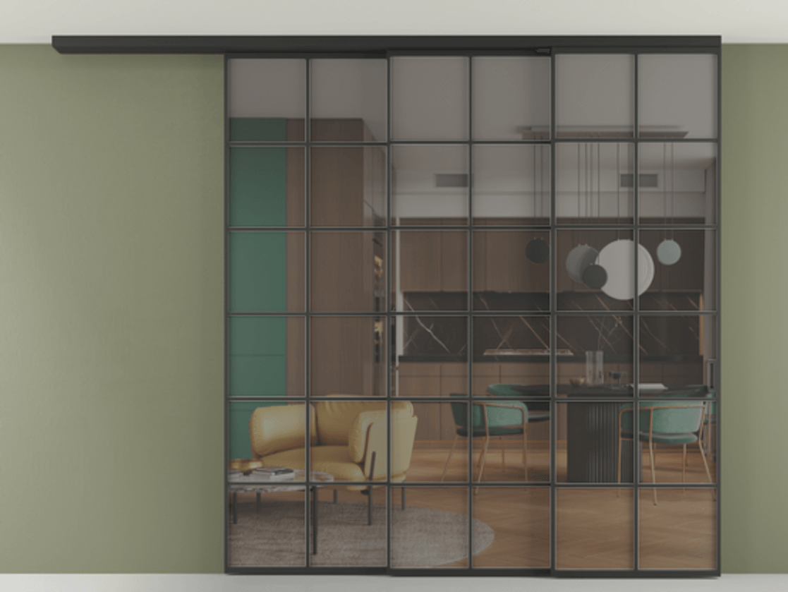 Перегородка Формато вдоль стены на потолок 3 створки с синхронным механизмом АЛПР 040.05 Алюминий Черный Прозрачное серое стекло, триплекс. Скрытый короб ЧЕР Цена 383878 ₽ 1. Полотно 2 шт. (800/2100 мм)
2. Комплект установки раздвижной системы
3. Базовый комплект фурнитуры
4.Ручка Рондо. Фабрика дверей Волховец 8 (800) 551 43 19 Перегородка Формато вдоль стены на потолок 3 створки с синхронным механизмом АЛПР 040.05 Алюминий Черный Прозрачное серое стекло, триплекс Цена 383878 ₽ | Volhovec