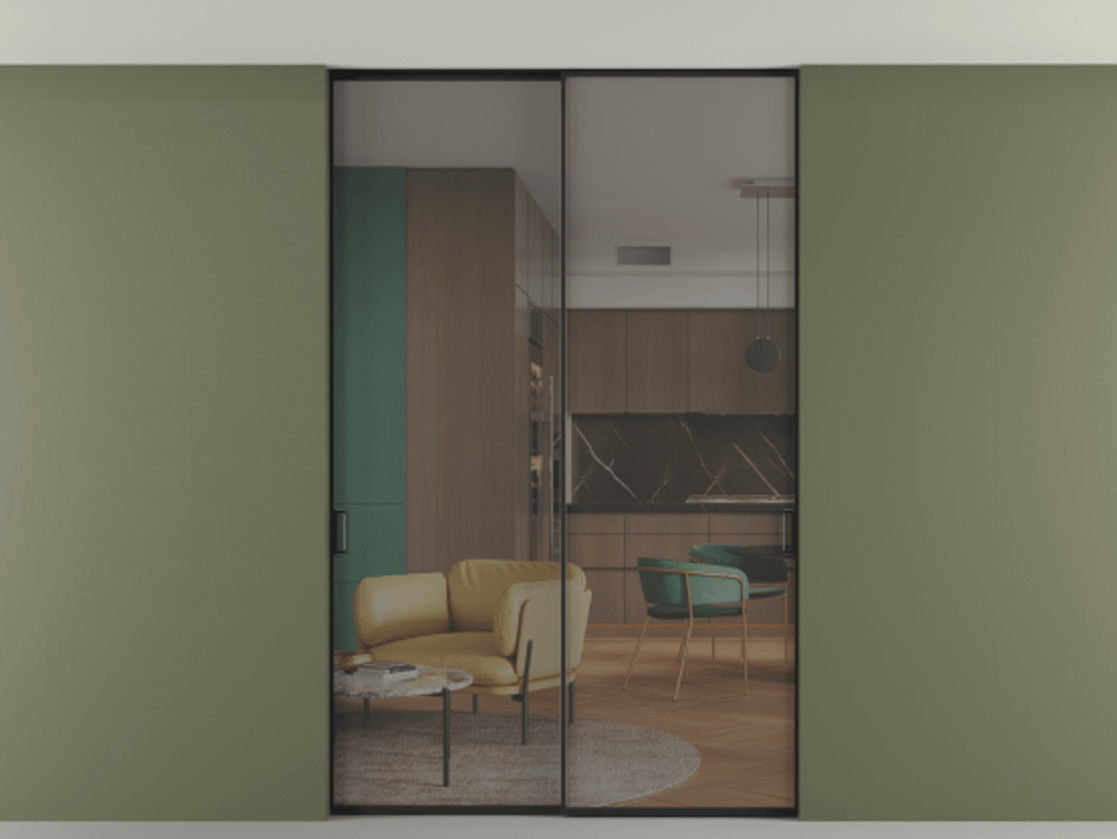 Перегородка Formato внутри проёма двустворчатая со скрытым креплением в потолок АЛПР 040.01 Алюминий Черный Прозрачное серое стекло, триплекс, 6 мм. Скрытый короб ЧЕР Цена 254600 ₽ 1. Полотно 2 шт. (800/2100 мм)
2. Комплект установки раздвижной системы
3. Базовый комплект фурнитуры
4. Ручка RONDO. Фабрика дверей Волховец 8 (800) 551 43 19 Перегородка Formato внутри проёма двустворчатая со скрытым креплением в потолок АЛПР 040.01 Алюминий Черный Прозрачное серое стекло, триплекс, 6 мм Цена 254600 ₽ | Volhovec