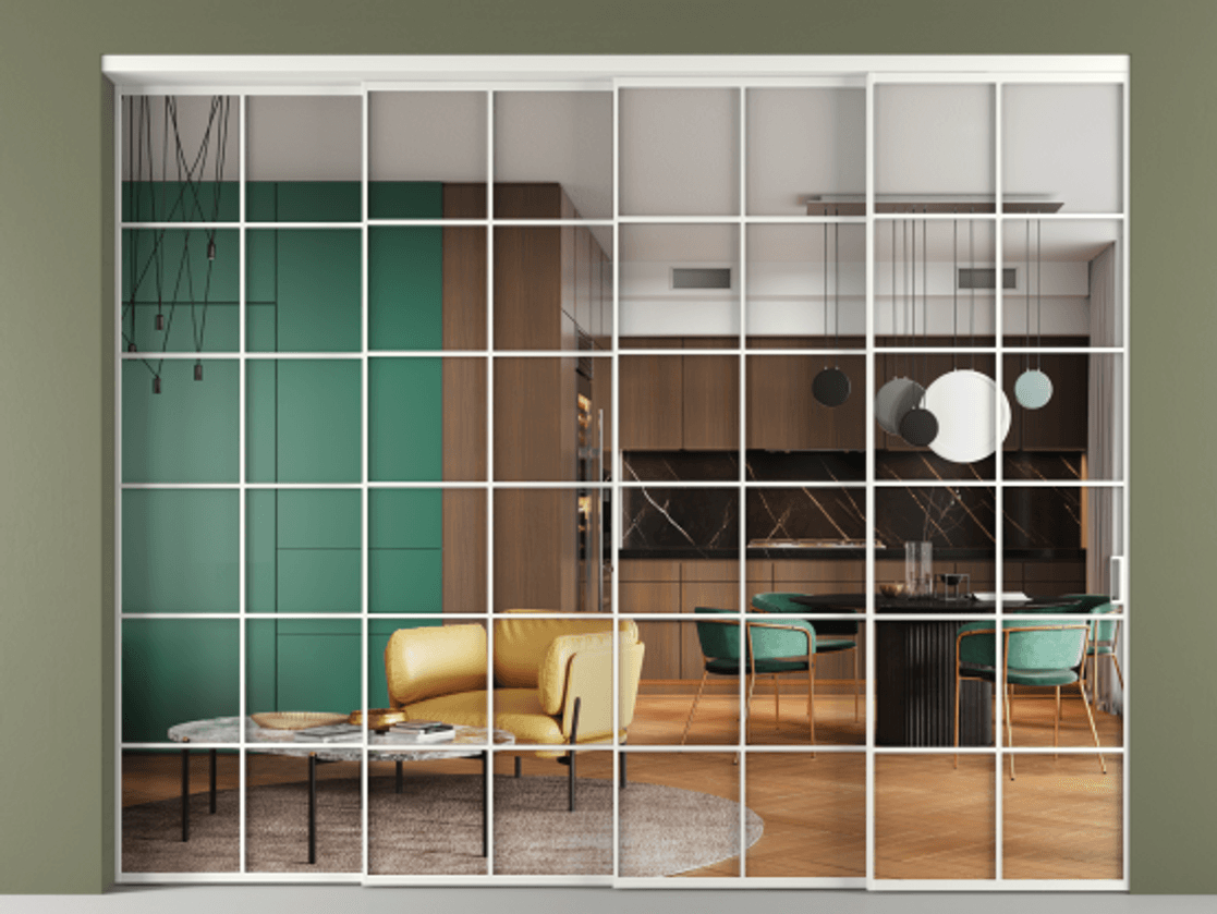 Перегородка Формато внутри проёма 4 створки с синхронным механизмом АЛПР 040.05 Алюминий светло-серый Прозрачное стекло "Кристал Вижн", калёное. Цена 514280 ₽ 1. Полотно 4 шт. (800/2100 мм)
2. Комплект установки раздвижной системы
3. Базовый комплект фурнитуры
4. Комплект фурнитуры телескопик синхро-3
5. Ручка Рондо. Фабрика дверей Волховец 8 (800) 551 43 19 Перегородка Формато внутри проёма 4 створки с синхронным механизмом АЛПР 040.05 Алюминий светло-серый Прозрачное стекло "Кристал Вижн", калёное Цена 514280 ₽ | Volhovec