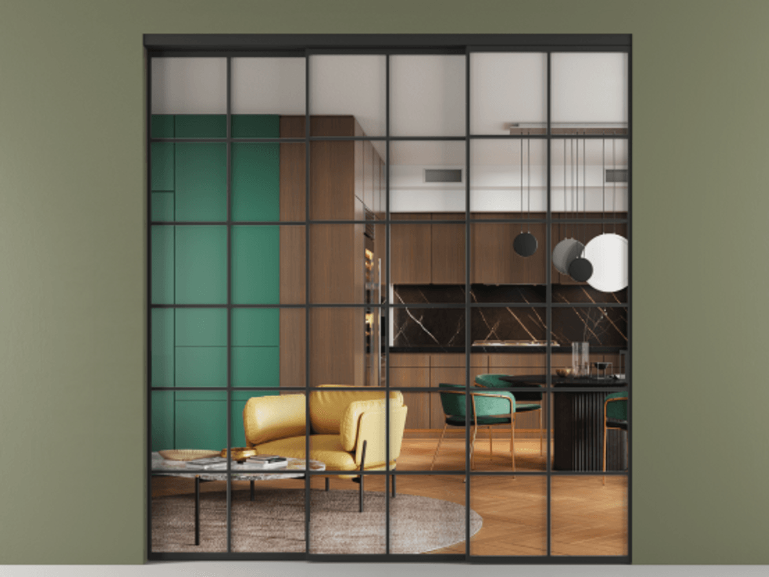 Перегородка Formato внутри проёма телескопик синхро 2 АЛПР 040.05 Алюминий Черный Прозрачное стекло "Crystal Vision", калёное, 6 мм. Скрытый короб ЧЕР Цена 395200 ₽ 1. Полотно 3 шт.  (800/2100 мм)
2. Комплект установки раздвижной системы
3. Базовый комплект фурнитуры
4. Комплект фурнитуры телескопик синхро-2
5.Ручка RONDO
. Фабрика дверей Волховец 8 (800) 551 43 19  Перегородка Formato внутри проёма телескопик синхро 2 АЛПР 040.05 Алюминий Черный Прозрачное стекло "Crystal Vision", калёное, 6 мм Цена 395200 ₽  | Volhovec