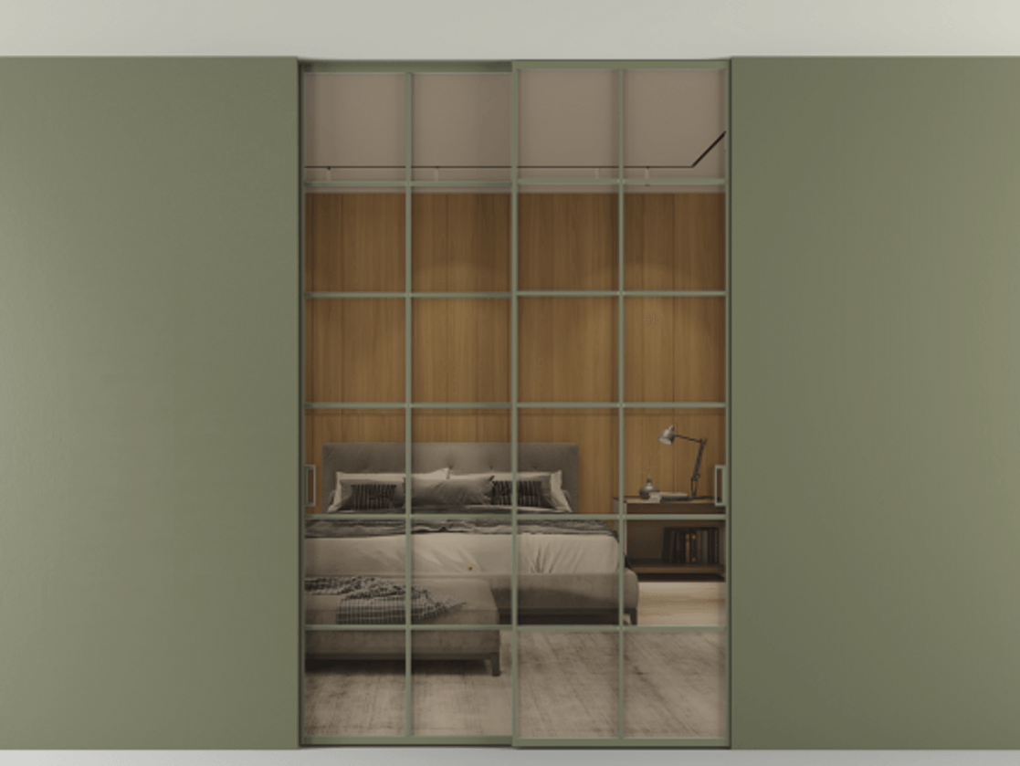 Перегородка Formato внутри проёма двустворчатая со скрытым креплением в потолок АЛПР 040.05 Алюминий оливковый тёмный Рефлективное бронзовое стекло "Stopsol", калёное. Цена 322680 ₽ 1. Полотно 2 шт. (800/2100 мм)
2. Комплект установки раздвижной системы
3. Базовый комплект фурнитуры
4. Ручка RONDO. Фабрика дверей Волховец 8 (800) 551 43 19 Перегородка Formato внутри проёма двустворчатая со скрытым креплением в потолок АЛПР 040.05 Алюминий оливковый тёмный Рефлективное бронзовое стекло "Stopsol", калёное Цена 322680 ₽ | Volhovec