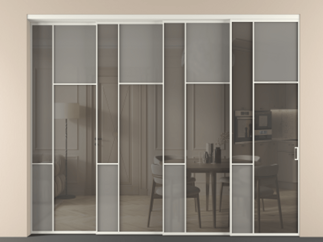 Перегородка Mosaic внутри проёма телескопик синхро 3 АЛПР 041.11 Алюминий Белый Сатинированное серое стекло, триплекс, 6 мм + Прозрачное серое стекло, триплекс, 6 мм. Скрытый короб БЕЛ Цена 528220 ₽ . Фабрика дверей Волховец 8 (800) 551 43 19 Перегородка Mosaic внутри проёма телескопик синхро 3 АЛПР 041.11 Алюминий Белый Сатинированное серое стекло, триплекс, 6 мм + Прозрачное серое стекло, триплекс, 6 мм Цена 528220 ₽ | Volhovec