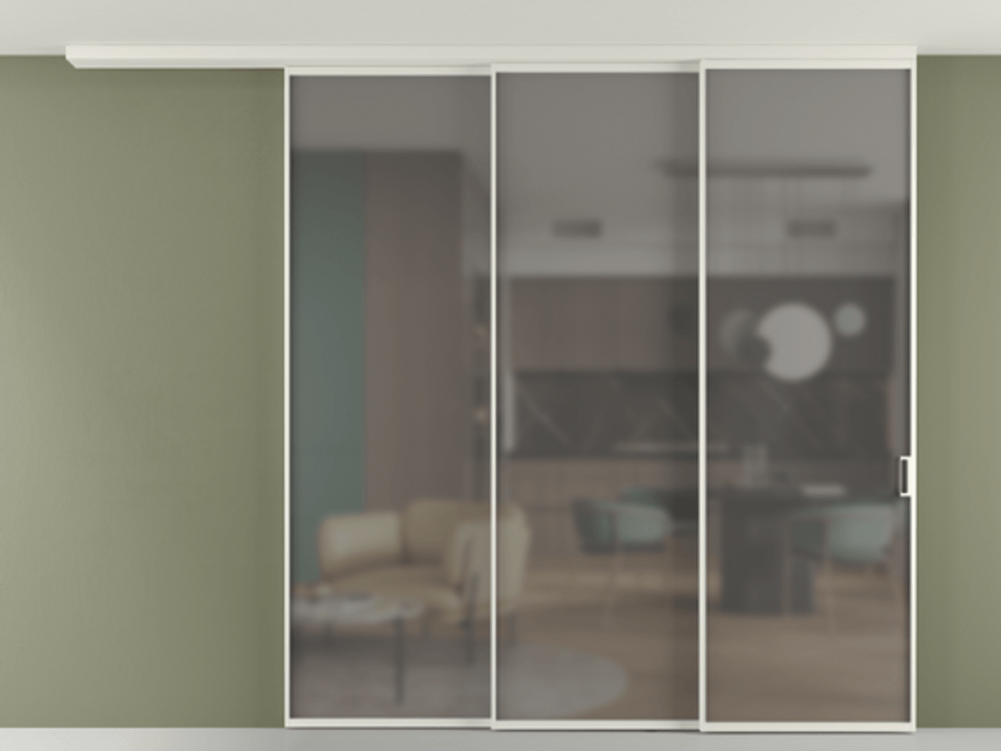 Перегородка Formato вдоль стены на потолок телескопик синхро 3 АЛПР 040.01 Алюминий Белый Сатинированное серое стекло, триплекс, 6 мм. Скрытый короб БЕЛ Цена 384050 ₽ 1. Полотно 2 шт.  (800/2100 мм)
2. Комплект установки раздвижной системы
3. Базовый комплект фурнитуры
4.Ручка RONDO
. Фабрика дверей Волховец 8 (800) 551 43 19  Перегородка Formato вдоль стены на потолок телескопик синхро 3 АЛПР 040.01 Алюминий Белый Сатинированное серое стекло, триплекс, 6 мм Цена 384050 ₽ | Volhovec