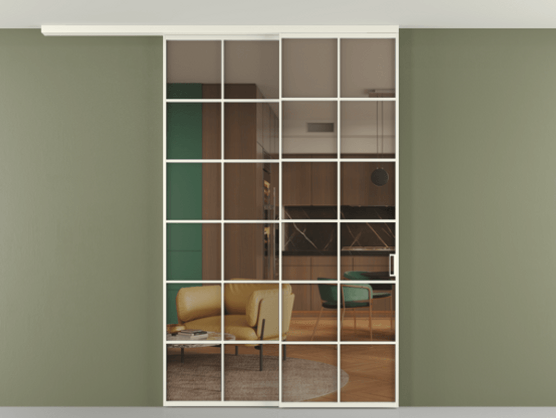 Перегородка Формато вдоль стены на потолок 2 створки с синхронным механизмом АЛПР 040.05 Алюминий жемчужный Прозрачное бронзовое стекло, триплекс. Цена 291704 ₽ 1. Полотно 2 шт. (800/2100 мм)
2. Комплект установки раздвижной системы
3. Базовый комплект фурнитуры
4.Ручка Рондо. Фабрика дверей Волховец 8 (800) 551 43 19 Перегородка Формато вдоль стены на потолок 2 створки с синхронным механизмом АЛПР 040.05 Алюминий жемчужный Прозрачное бронзовое стекло, триплекс Цена 291704 ₽ | Volhovec