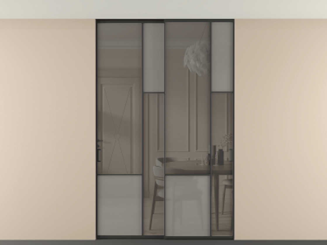 Перегородка Мозаик внутри проёма скрытое крепление в потолок 2 створки АЛПР 041.12 Алюминий Черный Сатинированное серое стекло, триплекс, 6 мм + Прозрачное серое стекло, триплекс. Скрытый короб ЧЕР Цена 315020 ₽ . Фабрика дверей Волховец 8 (800) 551 43 19 Перегородка Мозаик внутри проёма скрытое крепление в потолок 2 створки АЛПР 041.12 Алюминий Черный Сатинированное серое стекло, триплекс, 6 мм + Прозрачное серое стекло, триплекс Цена 315020 ₽ | Volhovec