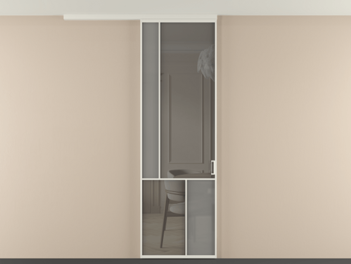 Перегородка Mosaic вдоль стены на потолок одностворчатая АЛПР 041.20 Алюминий Белый Сатинированное серое стекло, триплекс, 6 мм + Прозрачное серое стекло, триплекс, 6 мм. Скрытый короб БЕЛ Цена 122160 ₽ . Фабрика дверей Волховец 8 (800) 551 43 19  Перегородка Mosaic вдоль стены на потолок одностворчатая АЛПР 041.20 Алюминий Белый Сатинированное серое стекло, триплекс, 6 мм + Прозрачное серое стекло, триплекс, 6 мм Цена 122160 ₽ | Volhovec