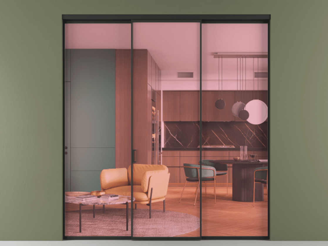 Перегородка Formato внутри проёма 3 створки АЛПР 040.01 Алюминий Черный Прозрачное розовое стекло, триплекс. Скрытый короб ЧЕР Цена 216275 ₽ 1. Полотно 3 шт. (800/2100 мм)
2. Комплект установки раздвижной системы
3. Базовый комплект фурнитуры
4.Ручка RONDO. Фабрика дверей Волховец 8 (800) 551 43 19 Перегородка Formato внутри проёма 3 створки АЛПР 040.01 Алюминий Черный Прозрачное розовое стекло, триплекс Цена 216275 ₽ | Volhovec