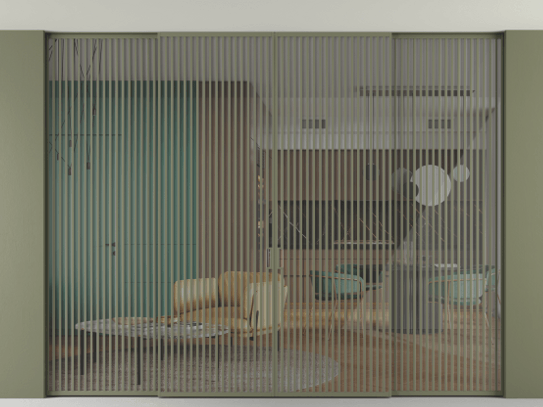 Перегородка Formato внутри проёма скрытое крепление в потолок 4 створки АЛПР 040.06 Алюминий оливковый тёмный Рефлективное прозрачное стекло "Stopsol", калёное. Цена 986340 ₽ 1. Полотно 4 шт. (800/2100 мм)
2. Комплект установки раздвижной системы
3. Базовый комплект фурнитуры
4.Ручка RONDO. Фабрика дверей Волховец 8 (800) 551 43 19 Перегородка Formato внутри проёма скрытое крепление в потолок 4 створки АЛПР 040.06 Алюминий оливковый тёмный Рефлективное прозрачное стекло "Stopsol", калёное Цена 986340 ₽ | Volhovec