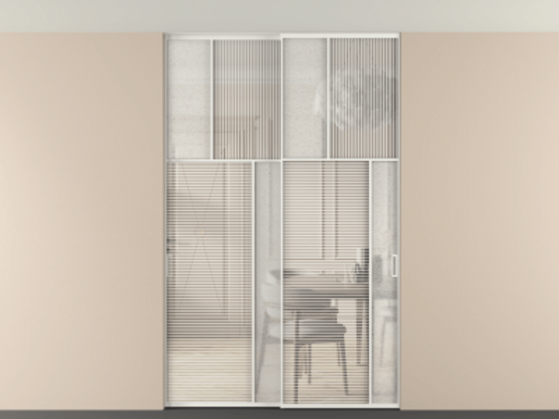 Перегородка Мозаик внутри проёма скрытое крепление в потолок 2 створки АЛПР 041.23 Алюминий светло-серый Рифлёное стекло "Дюна", триплекс, 6 мм + Фактурное стекло "Лёд", триплекс. Цена 340580 ₽ . Фабрика дверей Волховец 8 (800) 551 43 19 Перегородка Мозаик внутри проёма скрытое крепление в потолок 2 створки АЛПР 041.23 Алюминий светло-серый Рифлёное стекло "Дюна", триплекс, 6 мм + Фактурное стекло "Лёд", триплекс Цена 340580 ₽ | Volhovec