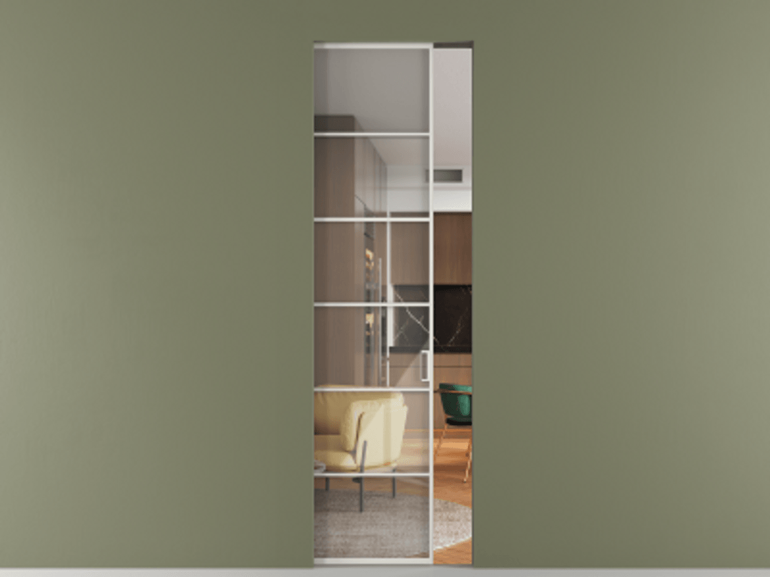 Перегородка Formato скрытый пенал 1 створка АЛПР 040.04 Алюминий Белый Рефлективное прозрачное стекло "Stopsol", калёное. Цена 182200 ₽ . Фабрика дверей Волховец 8 (800) 551 43 19 Перегородка Formato скрытый пенал 1 створка АЛПР 040.04 Алюминий Белый Рефлективное прозрачное стекло "Stopsol", калёное Цена 182200 ₽ | Volhovec