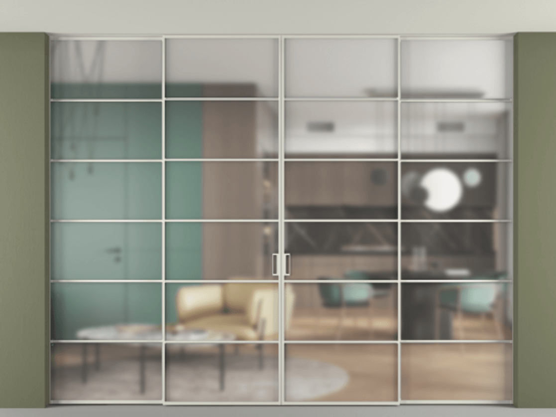 Перегородка Formato внутри проёма четырёхстворчатая со скрытым креплением в потолок АЛПР 040.04 Алюминий Белый Сатинированное стекло "Matelux Crystal Vision", калёное, 6 мм, матовое, каленое 6 мм. Скрытый короб БЕЛ Цена 540960 ₽ 1. Полотно 4 шт. (800/2100 мм)
2. Комплект установки раздвижной системы
3. Базовый комплект фурнитуры
4.Ручка RONDO. Фабрика дверей Волховец 8 (800) 551 43 19 Перегородка Formato внутри проёма четырёхстворчатая со скрытым креплением в потолок АЛПР 040.04 Алюминий Белый Сатинированное стекло "Matelux Crystal Vision", калёное, 6 мм, матовое, каленое 6 мм Цена 540960 ₽ | Volhovec