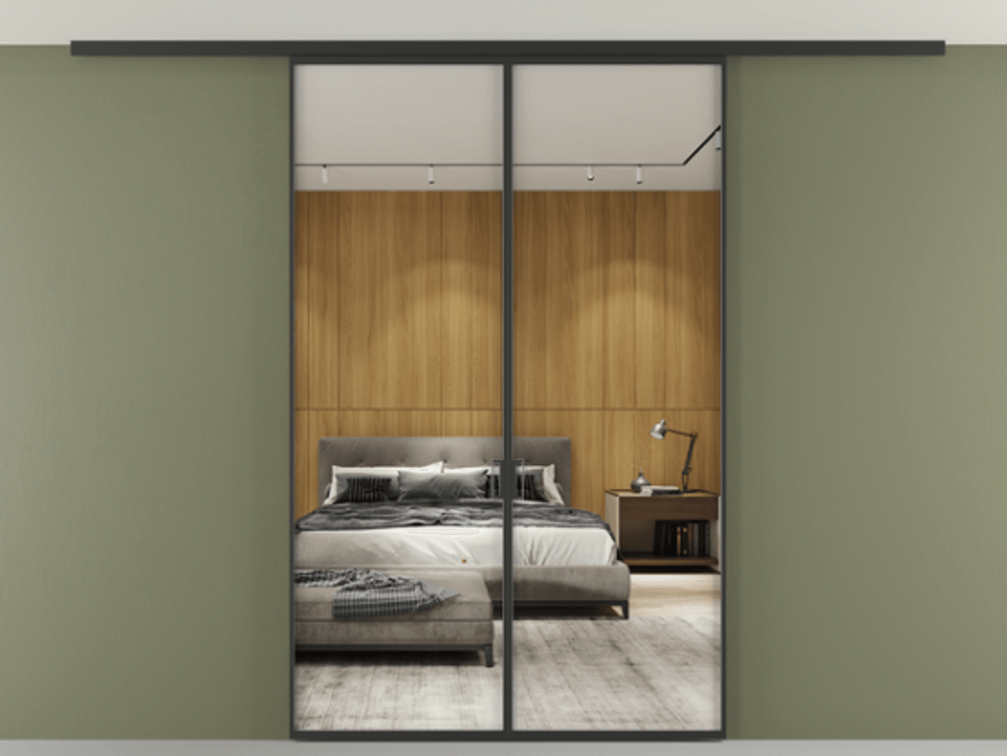 Перегородка Formato вдоль стены на потолок двустворчатая АЛПР 040.01 Алюминий Черный Двустороннее зеркало, триплекс 6 мм, триплекс 6 мм. Скрытый короб ЧЕР Цена 195500 ₽ 1. Полотно 2 шт.  (800/2100 мм)
2. Комплект установки раздвижной системы
3. Базовый комплект фурнитуры
4.Ручка RONDO
. Фабрика дверей Волховец 8 (800) 551 43 19  Перегородка Formato вдоль стены на потолок двустворчатая АЛПР 040.01 Алюминий Черный Двустороннее зеркало, триплекс 6 мм, триплекс 6 мм Цена 195500 ₽ | Volhovec