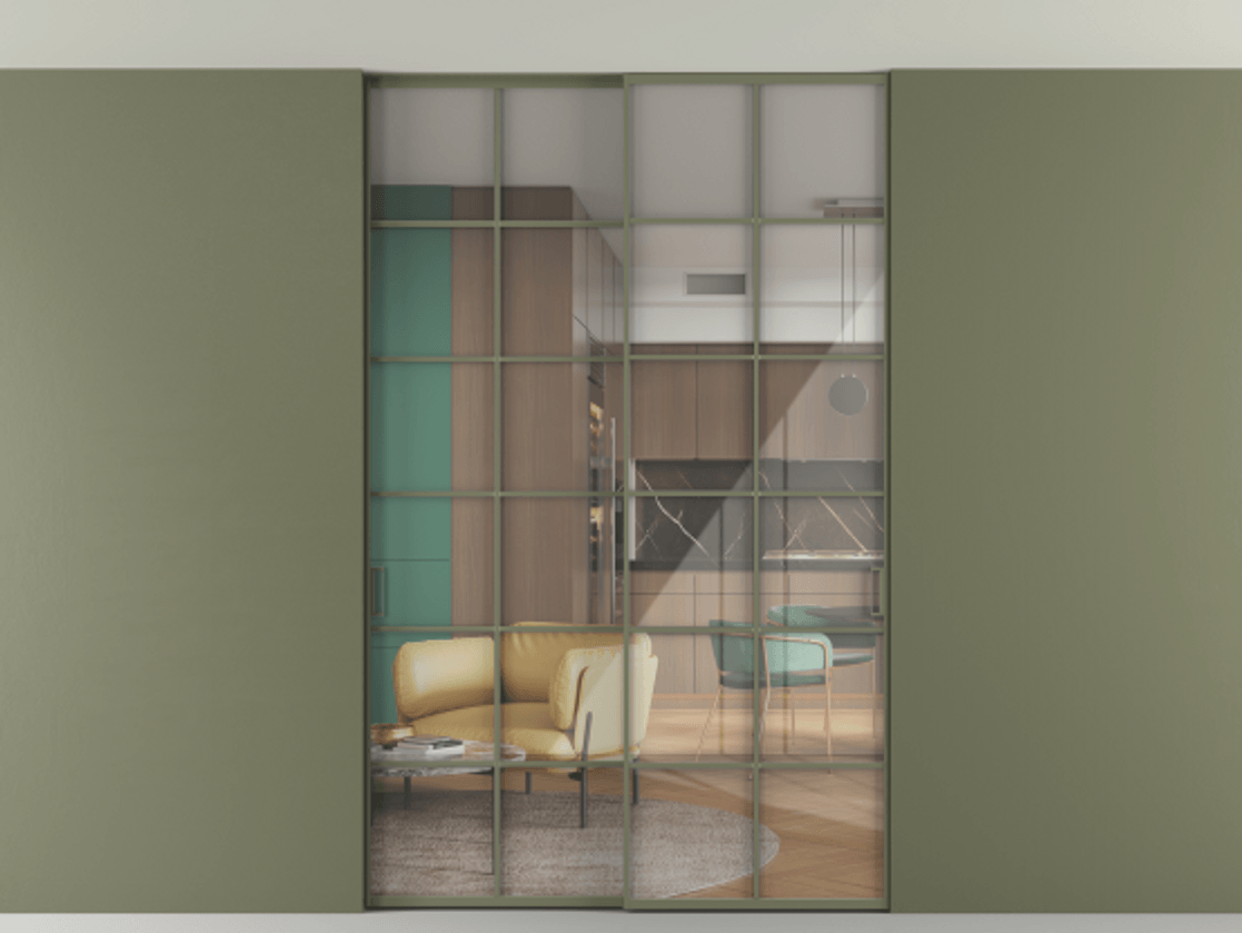 Перегородка Формато внутри проёма скрытое крепление в потолок 2 створки АЛПР 040.05 Алюминий оливковый тёмный Рефлективное прозрачное стекло "Стопсол", калёное. Цена 322680 ₽ 1. Полотно 2 шт. (800/2100 мм)
2. Комплект установки раздвижной системы
3. Базовый комплект фурнитуры
4. Ручка RONDO. Фабрика дверей Волховец 8 (800) 551 43 19 Перегородка Формато внутри проёма скрытое крепление в потолок 2 створки АЛПР 040.05 Алюминий оливковый тёмный Рефлективное прозрачное стекло "Стопсол", калёное Цена 322680 ₽ | Volhovec