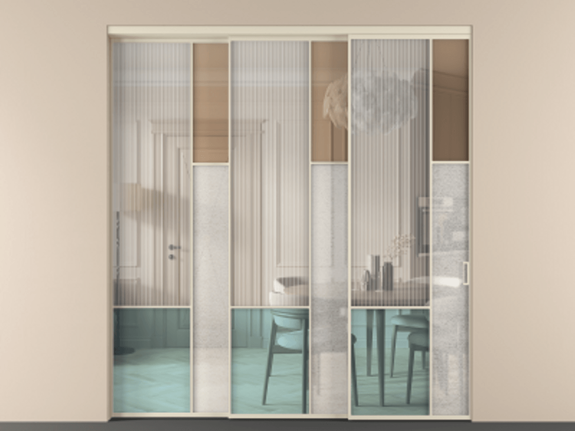 Перегородка Mosaic внутри проёма 3 створки с синхронным механизмом АЛПР 041.12 Алюминий бежево-серый Комбинация стекол Группы 1 и Группы 3. Цена 455390 ₽ . Фабрика дверей Волховец 8 (800) 551 43 19 Перегородка Mosaic внутри проёма 3 створки с синхронным механизмом АЛПР 041.12 Алюминий бежево-серый Комбинация стекол Группы 1 и Группы 3 Цена 455390 ₽ | Volhovec