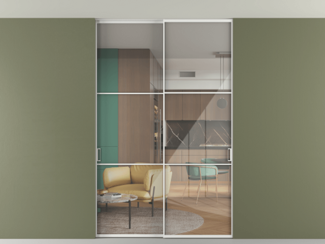 Перегородка Формато внутри проёма скрытое крепление в потолок 2 створки АЛПР 040.03 Алюминий белоснежный Рефлективное прозрачное стекло "Стопсол", калёное. Цена 305520 ₽ 1. Полотно 2 шт. (800/2100 мм)
2. Комплект установки раздвижной системы
3. Базовый комплект фурнитуры
4. Ручка Рондо. Фабрика дверей Волховец 8 (800) 551 43 19 Перегородка Формато внутри проёма скрытое крепление в потолок 2 створки АЛПР 040.03 Алюминий белоснежный Рефлективное прозрачное стекло "Стопсол", калёное Цена 305520 ₽ | Volhovec